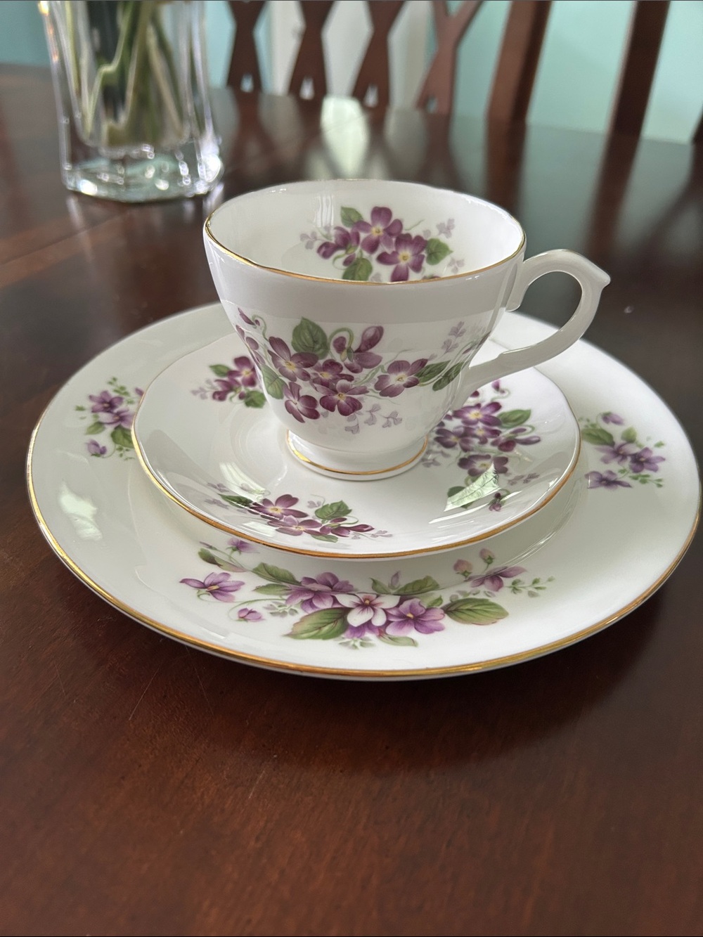 Bone China  Teacup, Saucer & Dessert Plate Set - England Violetta  Floral